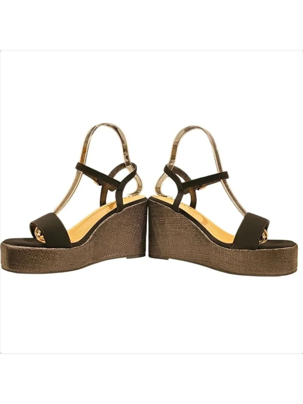 Black Wedge Sandals With Adjustable Straps & Metallic Detail - Womens Sole & Fab
